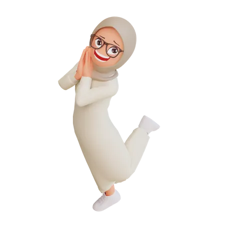 Young Muslim Woman Smiling Posing Happy 3 D Cartoon Illustration 3D Illustration