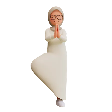 Young Muslim Woman Yoga Pose 3D Illustration