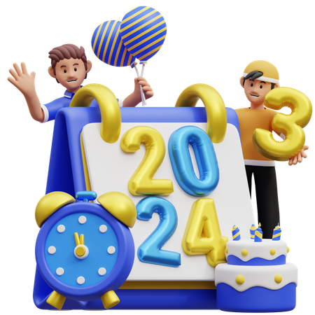 Young People Celebrating New Year  3D Illustration