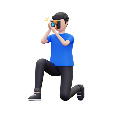 Young Photographer is taking pictures of something  3D Icon