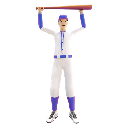 Young player holding Baseball bat up  3D Illustration