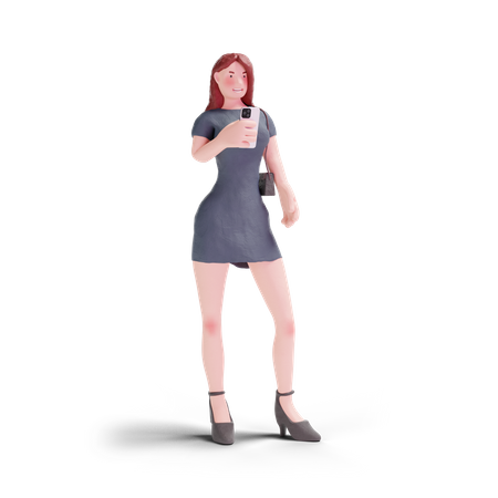 Young pretty woman in dress using phone  3D Illustration