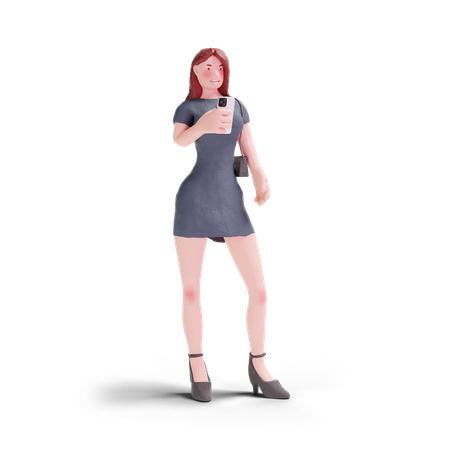 Young pretty woman in dress using phone 3D Illustration