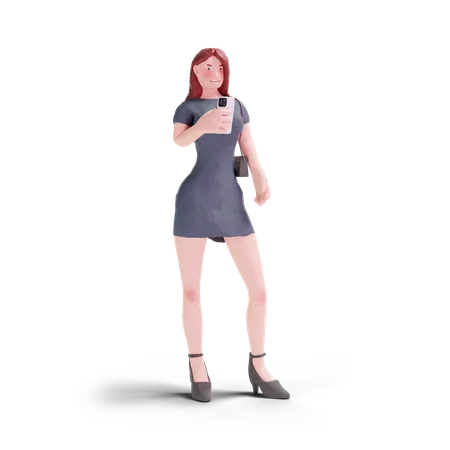 Young pretty woman in dress using phone  3D Illustration