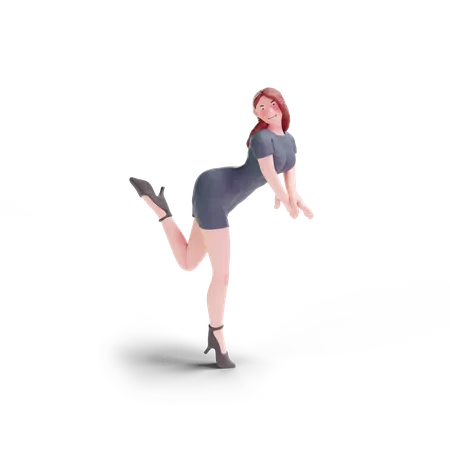 Young pretty woman in party dress giving pose  3D Illustration