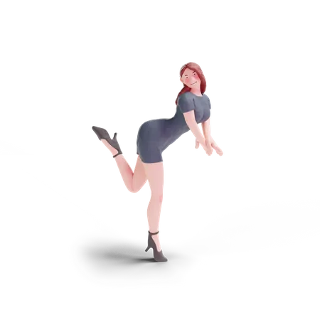 Young pretty woman in party dress giving pose 3D Illustration