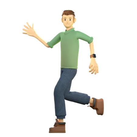 Young showing left hand and running  3D Illustration