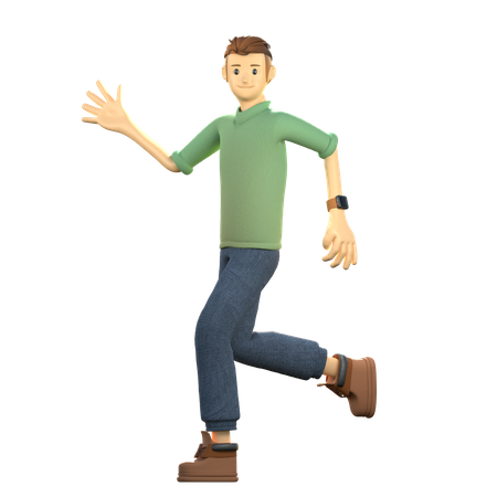 Young showing left hand and running  3D Illustration