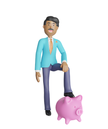 Young south Indian businessman with piggy bank  3D Illustration