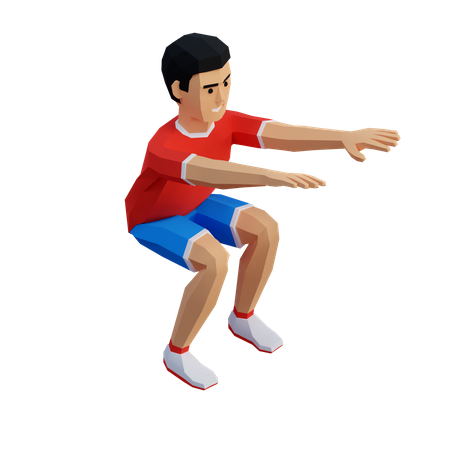 Young sportsman doing squats in sportswear  3D Icon
