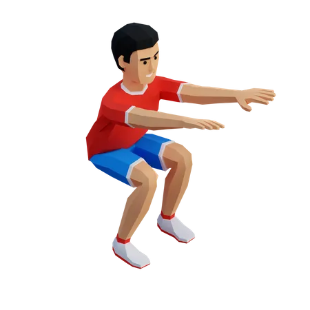 Young sportsman doing squats in sportswear  3D Illustration