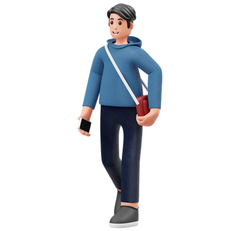 Young Student Walk Towards Campus  3D Icon