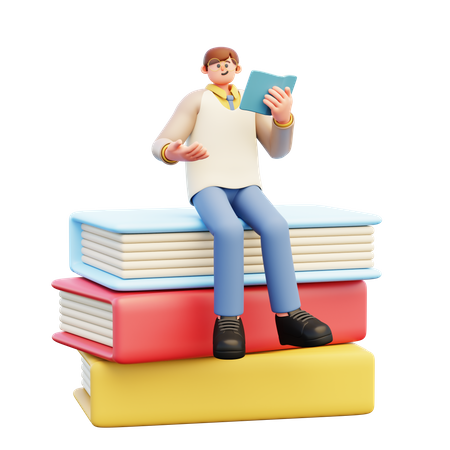 Young Teacher Sitting On Books  3D Illustration