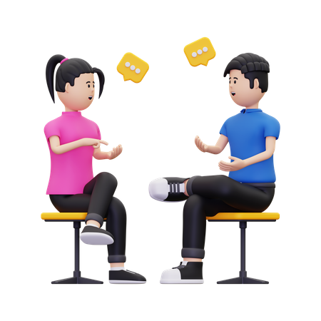 Young woman and man  are discuss something  3D Illustration