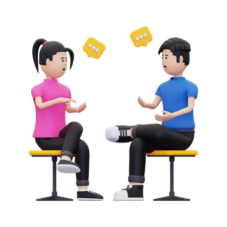 Young woman and man  are discuss something  3D Illustration