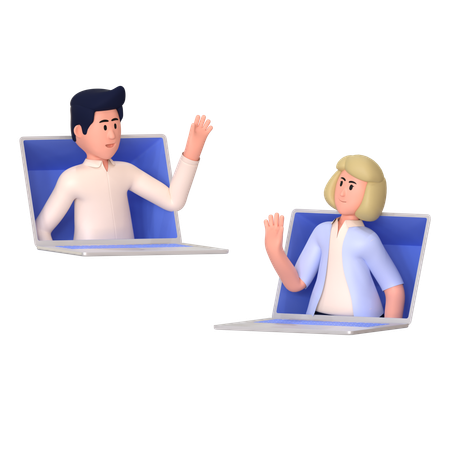 Young Woman And Man Discuss On Online Meeting  3D Illustration