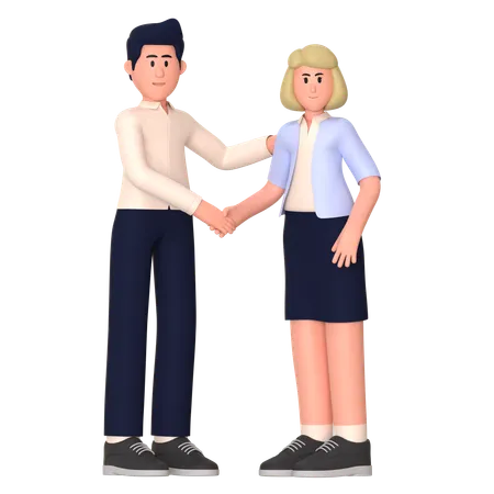 Young Woman And Man Doing Deal Agreement  3D Illustration