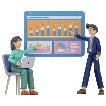 Young woman and man research on business analysis  3D Illustration