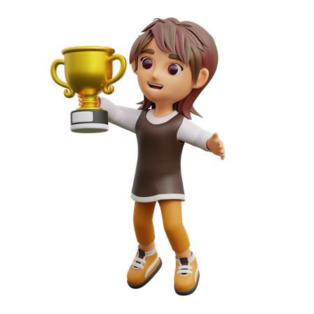 Young Woman Bring Trophy  3D Illustration