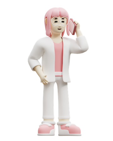 Young Woman Calling Using Mobile  3D Icon