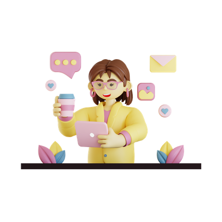 Young woman chilling at work  3D Icon