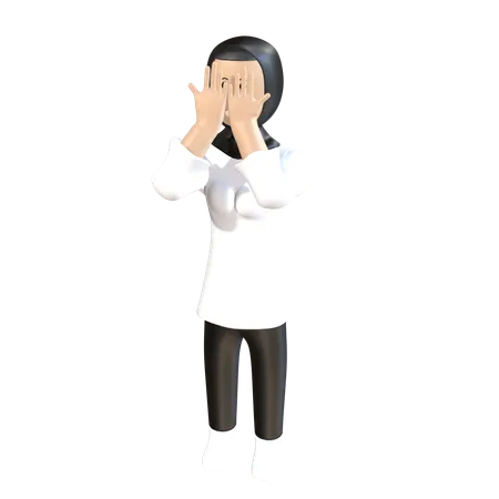 Young Woman Covering Face  3D Illustration