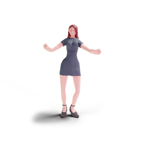 Young woman dancing in party dress  3D Illustration