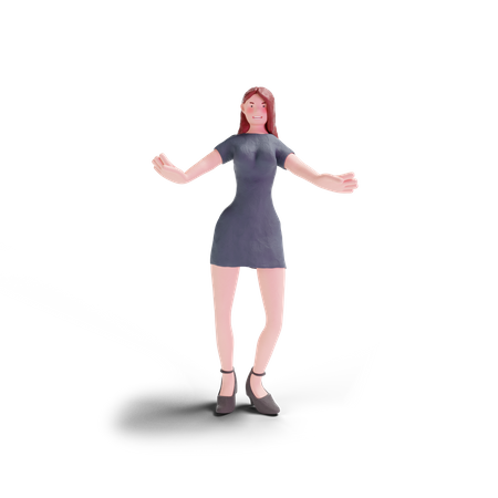 Young woman dancing in party dress 3D Illustration
