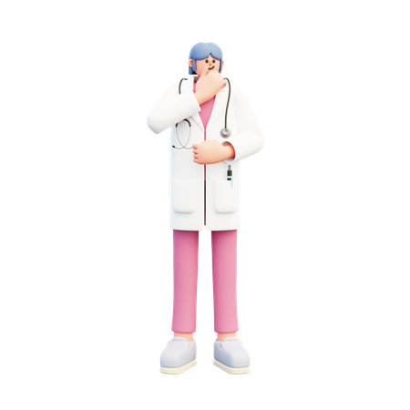 Young Woman Doctor Deep Thinking  3D Icon
