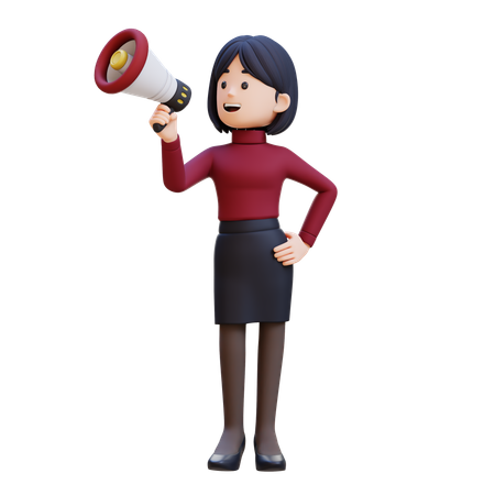 Young Woman Doing Announcement Use Megaphone  3D Illustration