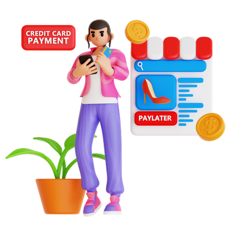 Young Woman Doing Credit Card Payment  3D Illustration