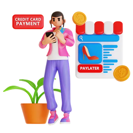 Young Woman Doing Credit Card Payment  3D Illustration