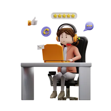 Young Woman Doing Job In Call Centre  3D Illustration