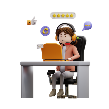 Young Woman Doing Job In Call Centre  3D Icon