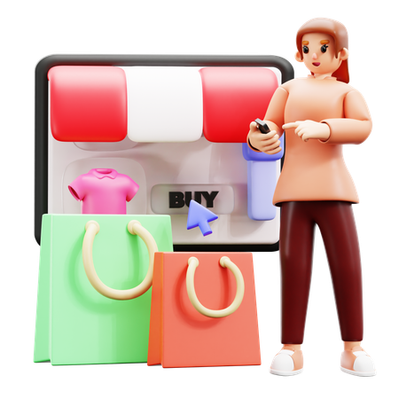 Young woman doing online shopping  3D Illustration