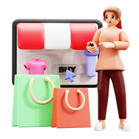 Young woman doing online shopping  3D Illustration