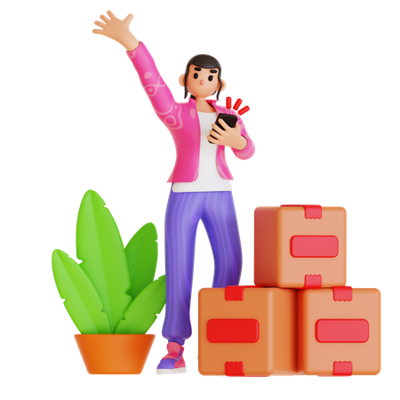 Young Woman Doing Online Shopping  3D Illustration