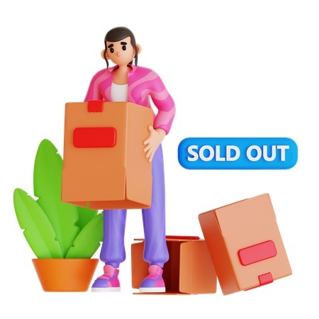 Young Woman Doing Online Shopping While Product Sold Out  3D Illustration