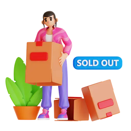 Young Woman Doing Online Shopping While Product Sold Out  3D Illustration