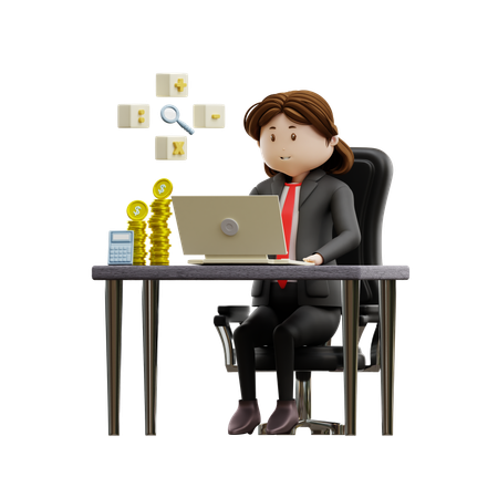 Young Woman Doing Tax Accounting  3D Illustration