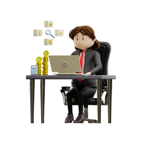 Young Woman Doing Tax Accounting  3D Illustration