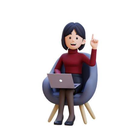 Young Woman Getting Idea While Sitting On Sofa And Working On Laptop  3D Illustration
