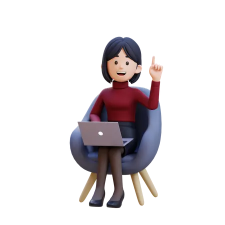 Young Woman Getting Idea While Sitting On Sofa And Working On Laptop  3D Illustration