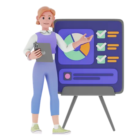 Young Woman Giving Business Presentation  3D Illustration