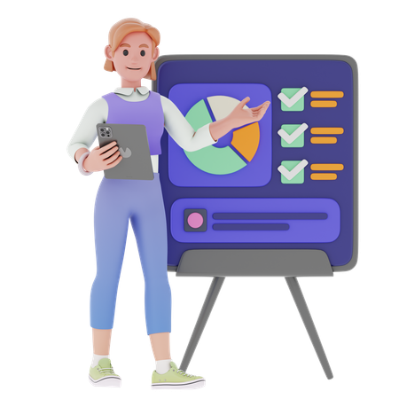 Young Woman Giving Business Presentation  3D Icon