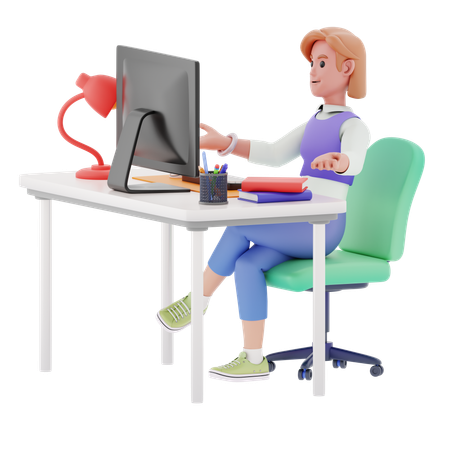 Young Woman Having Online Meeting  3D Illustration