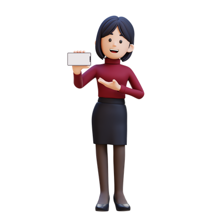 Young Woman Holding And Presenting To Smart Phone With Empty Screen  3D Illustration