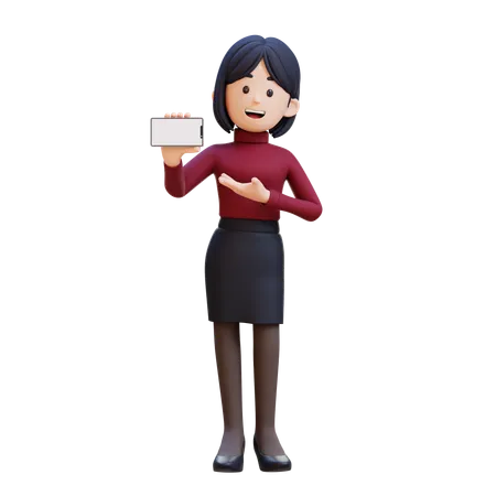 Young Woman Holding And Presenting To Smart Phone With Empty Screen  3D Illustration