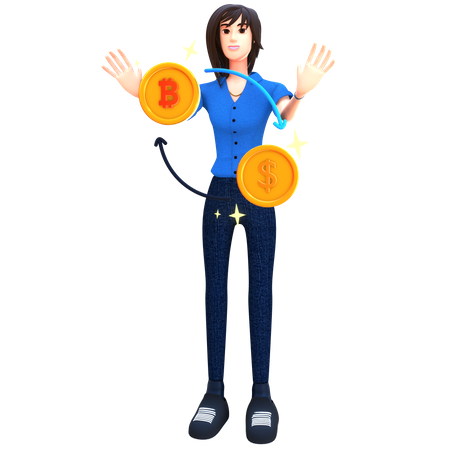 Young woman holding converting money  3D Icon