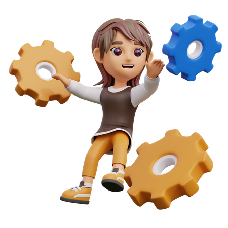 Young Woman Holding Gear  3D Icon